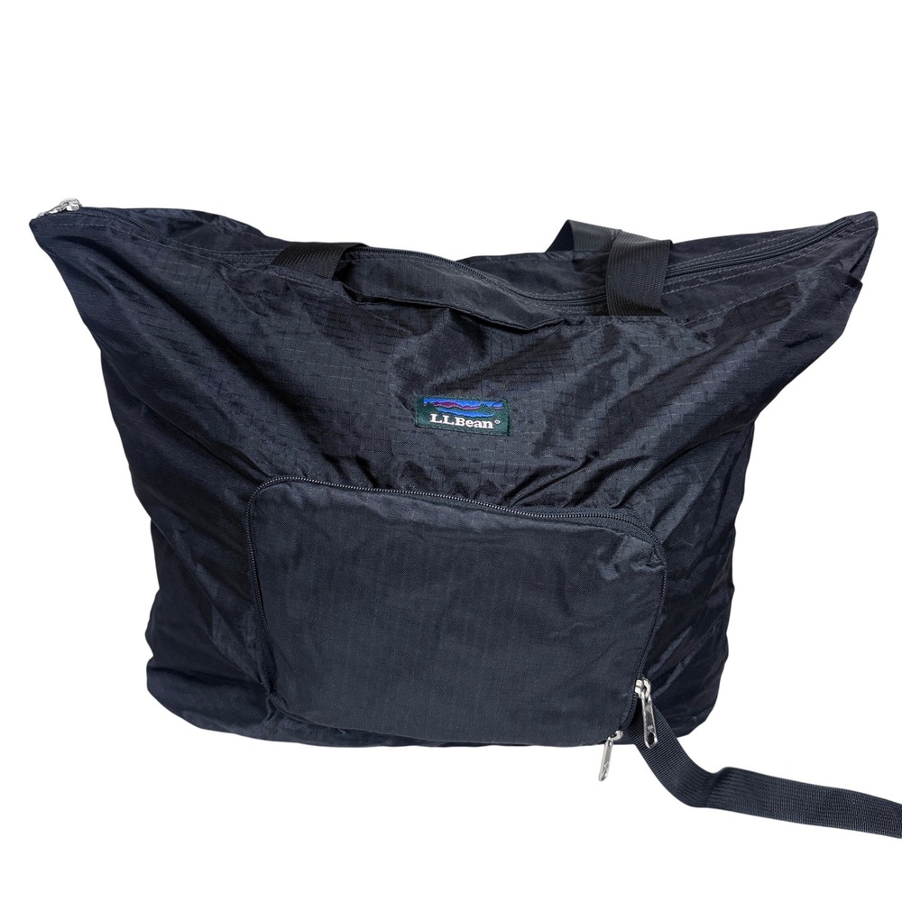 L.L. Bean Stowaway Tote Bag Unisex OS Black Ripstop Nylon Packable Travel USA